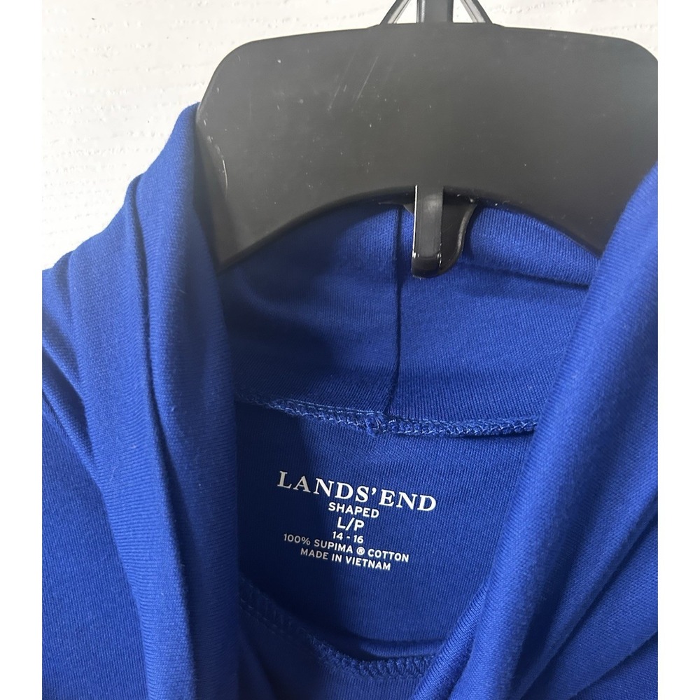 Lands End Royal Blue 100% Cotton T-Shirt Turtleneck Long Sleeves Large Petite T - Picture 2 of 6
